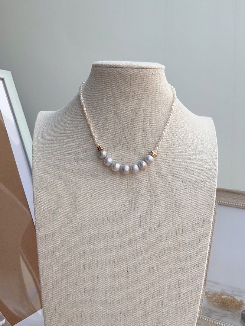 #PN653 Freshwater Pearl Necklace | Blue-Grey Lustre| Champagne Rainbow Lustre| Baby Baroque Pearl | Original Design