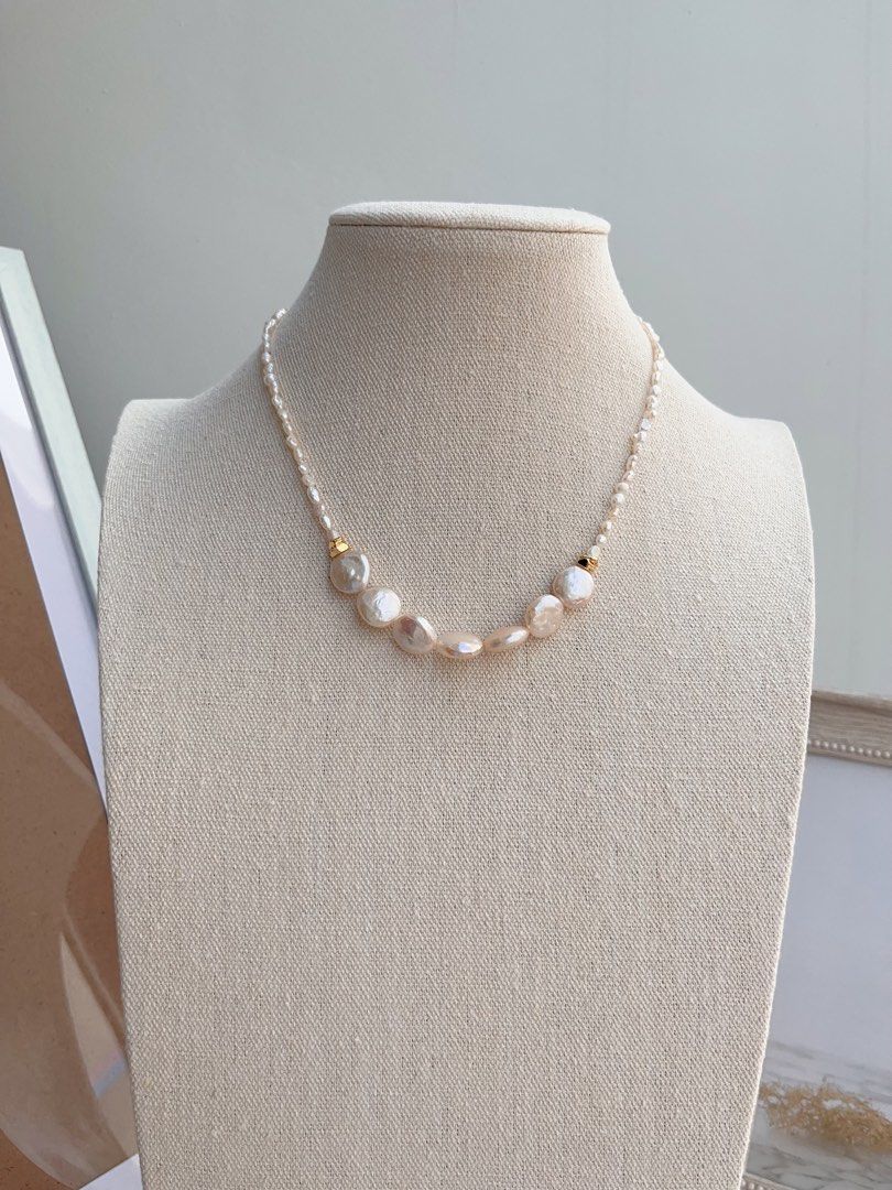 #PN653 Freshwater Pearl Necklace | Blue-Grey Lustre| Champagne Rainbow Lustre| Baby Baroque Pearl | Original Design