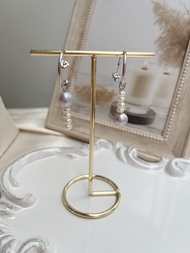 #PN654 Freshwater Pearl Necklace & Earrings Set| Grey-blue Big Pearl| Baby Abacus Pearl | Double Layered | Elegant | Bow Tie Clasp