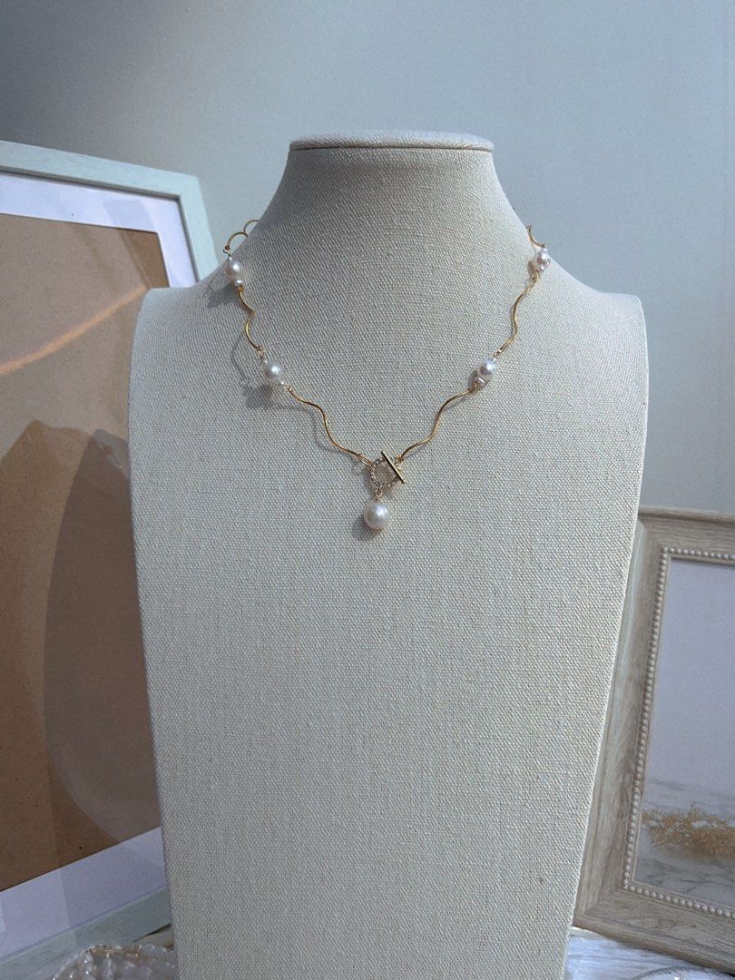 #PN655 Freshwater Pearl Necklace & Earrings Set| Stainless Steel | Titanium | Tarnish Free| Zircon Clasp| Pendant | “S” Shape