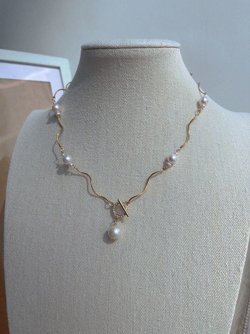 #PN655 Freshwater Pearl Necklace & Earrings Set| Stainless Steel | Titanium | Tarnish Free| Zircon Clasp| Pendant | “S” Shape