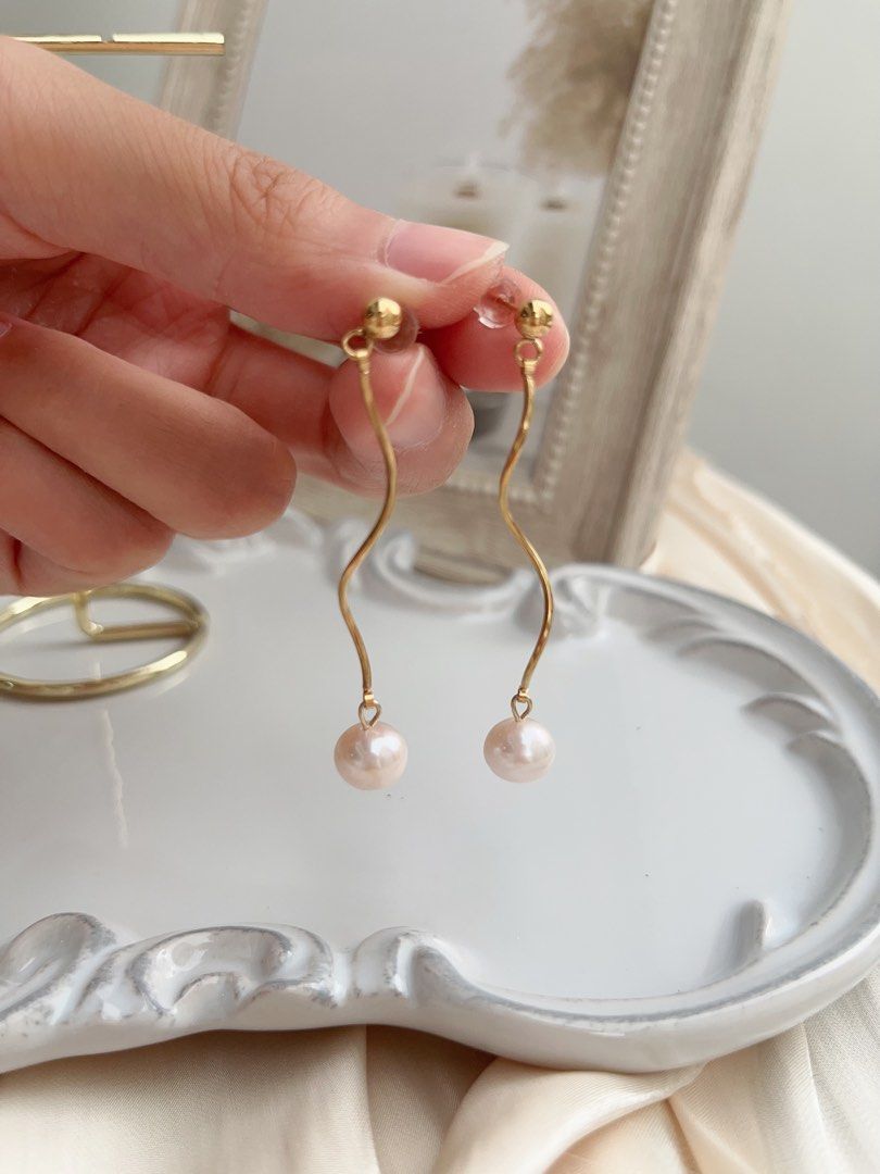 #PN655 Freshwater Pearl Necklace & Earrings Set| Stainless Steel | Titanium | Tarnish Free| Zircon Clasp| Pendant | “S” Shape