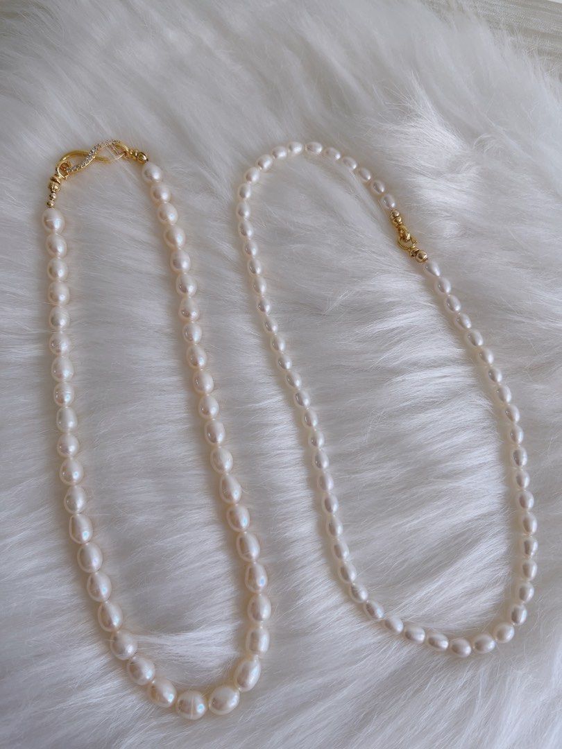 #PN657 Freshwater Pearl Necklace | Double Layered | Rice Pearl| Can Wear Separately | Multiple Wear| Lustrous | Natural Flaws| “8” Shaped Clasp