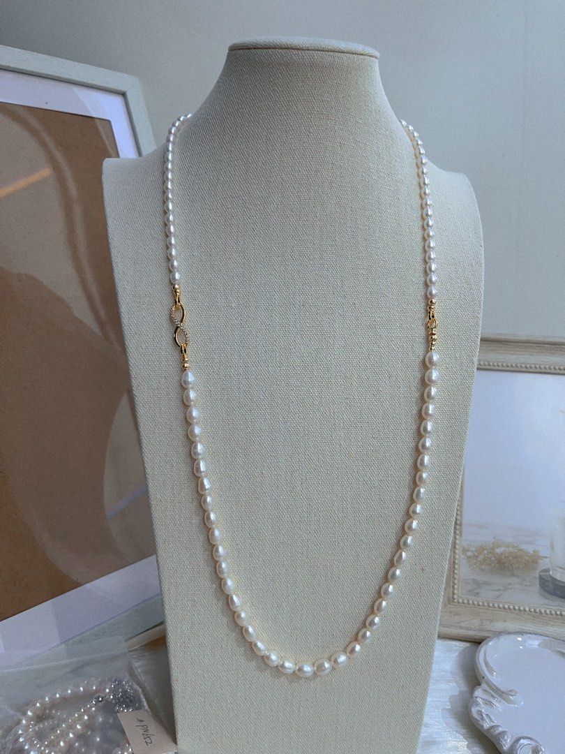 #PN657 Freshwater Pearl Necklace | Double Layered | Rice Pearl| Can Wear Separately | Multiple Wear| Lustrous | Natural Flaws| “8” Shaped Clasp