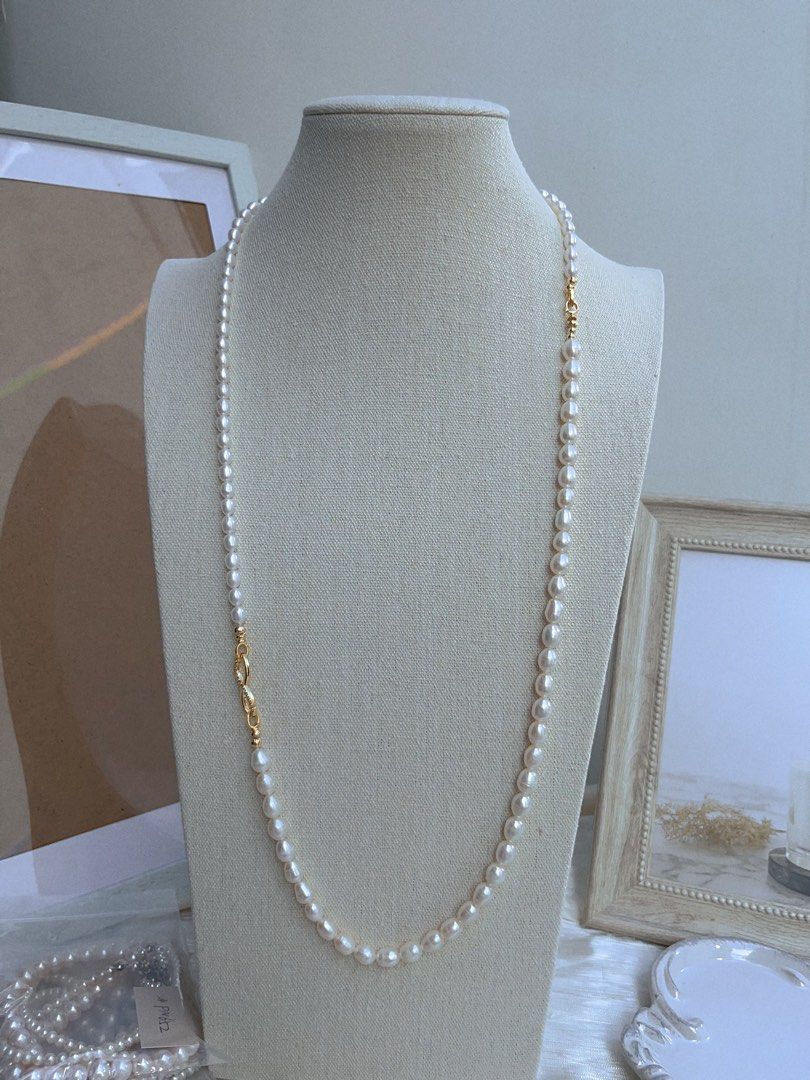 #PN657 Freshwater Pearl Necklace | Double Layered | Rice Pearl| Can Wear Separately | Multiple Wear| Lustrous | Natural Flaws| “8” Shaped Clasp