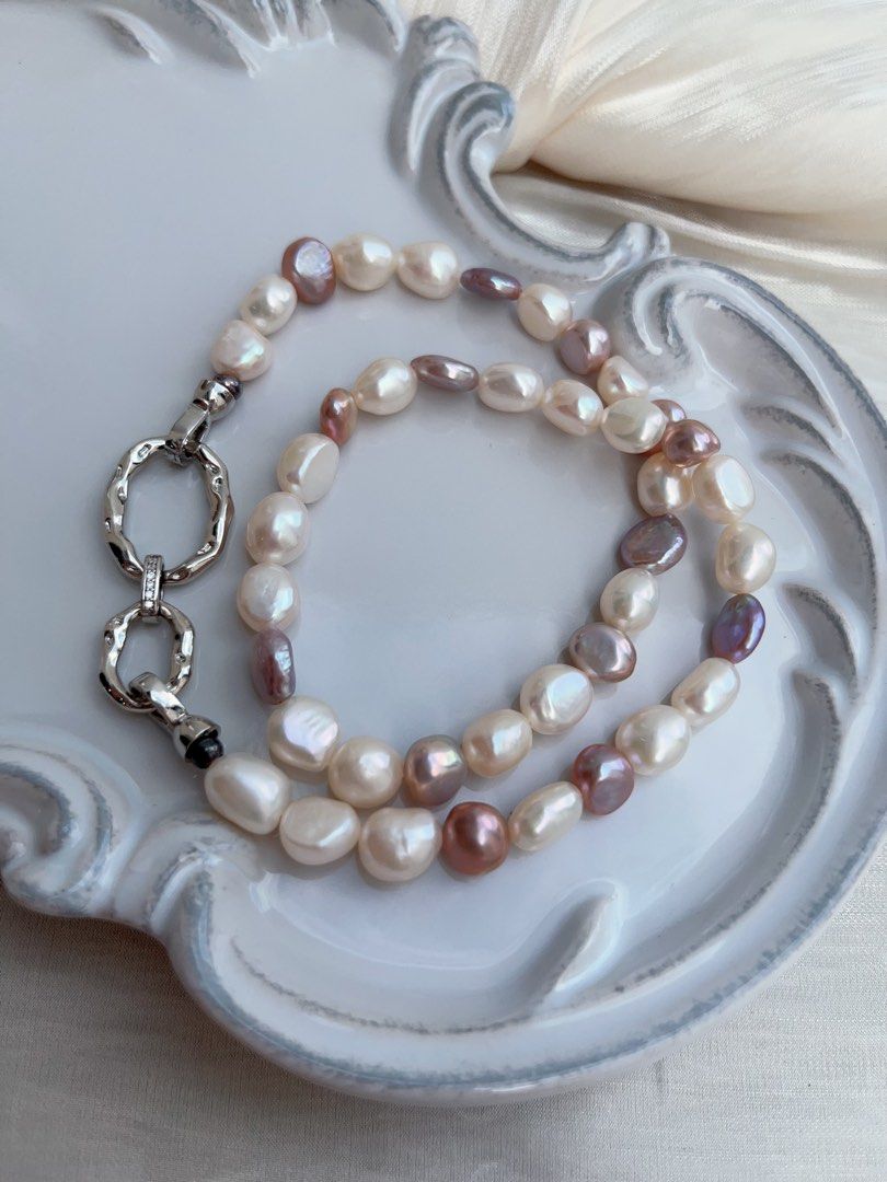 #PN658 France Romance | Freshwater Pearl Necklace | Baroque Pearl | Coin Pearl| Purple Metallic Lustre