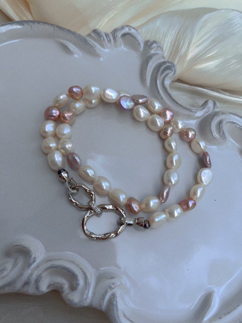 #PN658 France Romance | Freshwater Pearl Necklace | Baroque Pearl | Coin Pearl| Purple Metallic Lustre
