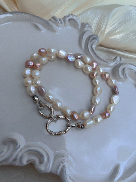 #PN658 France Romance | Freshwater Pearl Necklace | Baroque Pearl | Coin Pearl| Purple Metallic Lustre