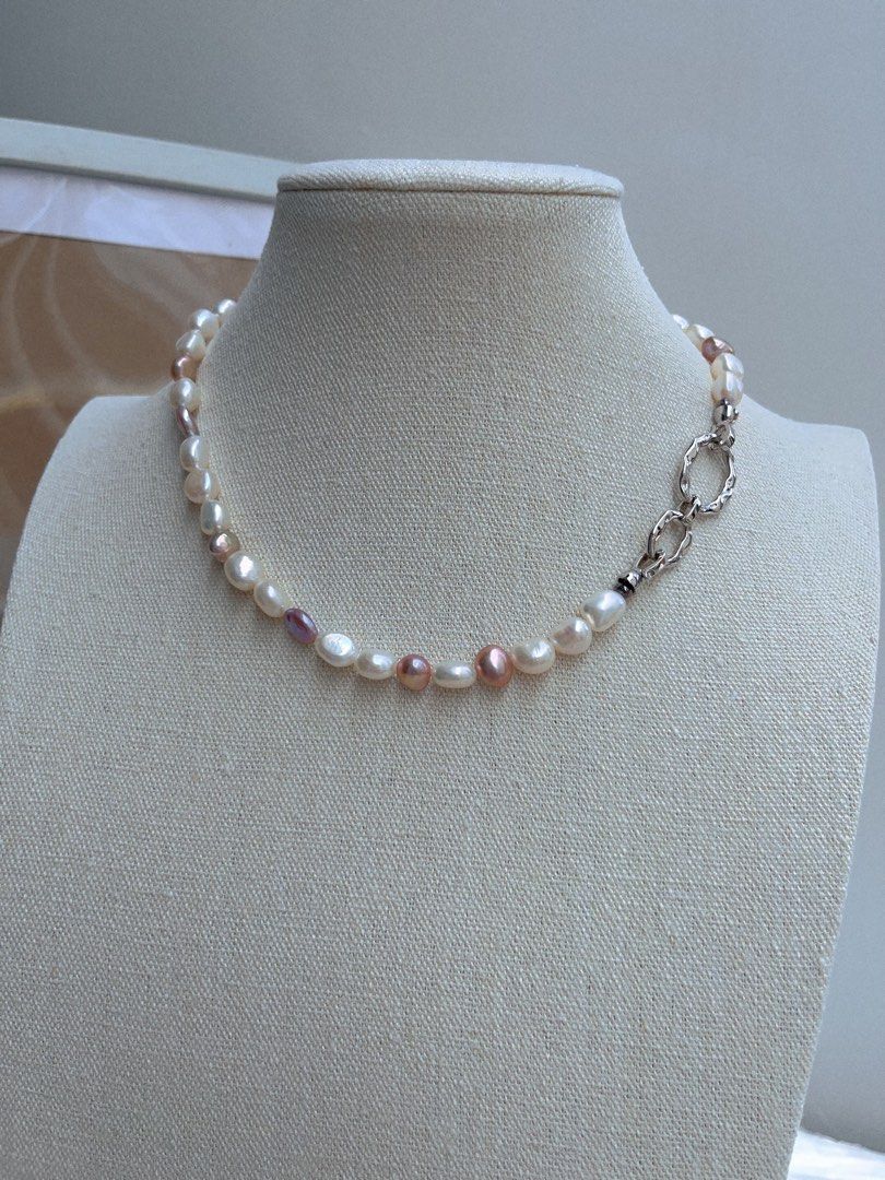 #PN658 France Romance | Freshwater Pearl Necklace | Baroque Pearl | Coin Pearl| Purple Metallic Lustre