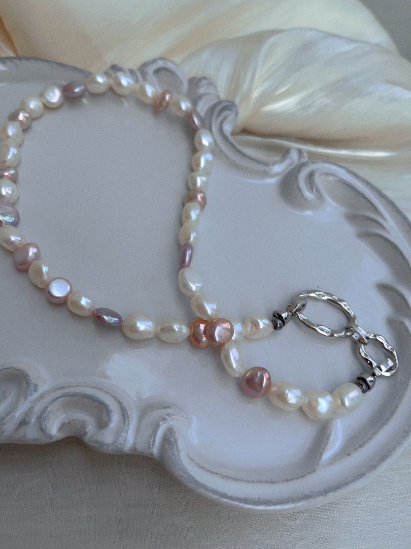 #PN658 France Romance | Freshwater Pearl Necklace | Baroque Pearl | Coin Pearl| Purple Metallic Lustre
