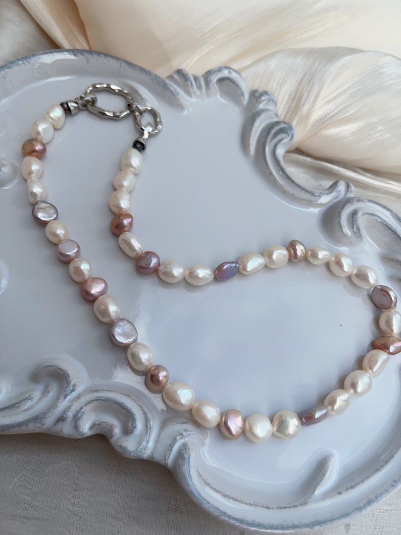 #PN658 France Romance | Freshwater Pearl Necklace | Baroque Pearl | Coin Pearl| Purple Metallic Lustre