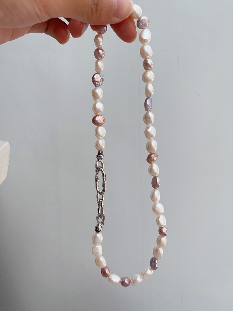 #PN658 France Romance | Freshwater Pearl Necklace | Baroque Pearl | Coin Pearl| Purple Metallic Lustre