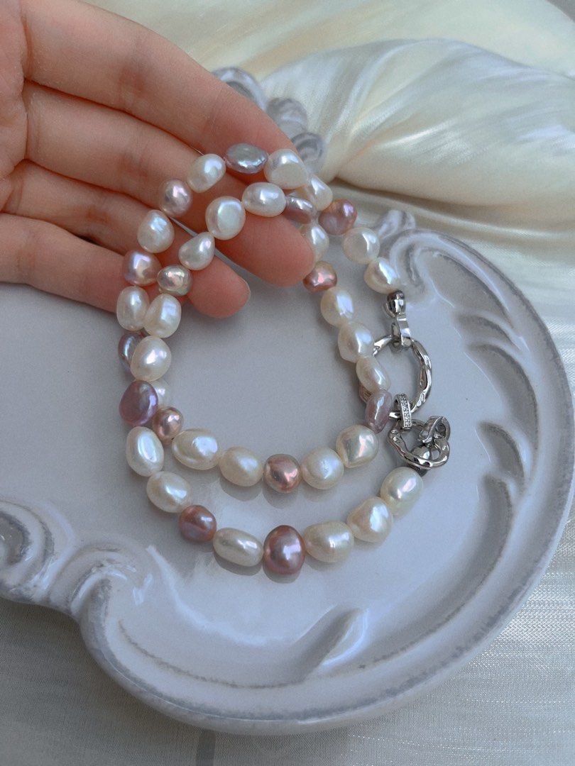 #PN658 France Romance | Freshwater Pearl Necklace | Baroque Pearl | Coin Pearl| Purple Metallic Lustre