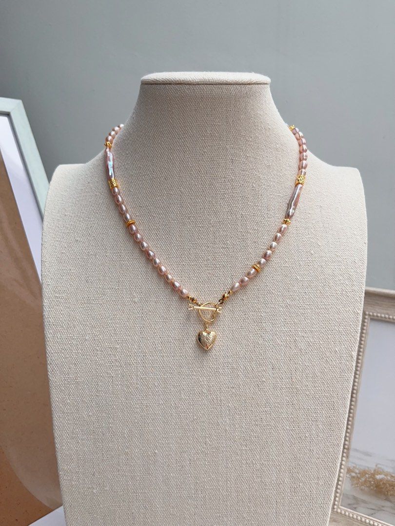 #PN659 Golden Purple | Freshwater Pearl Necklace & Earrings Set | Rice & Stick Baroque Pearl | Excellent Lustre | Heart Pendant