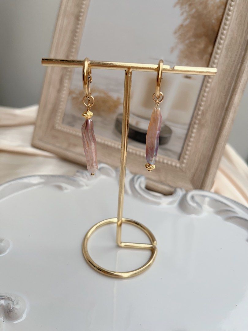 #PN659 Golden Purple | Freshwater Pearl Necklace & Earrings Set | Rice & Stick Baroque Pearl | Excellent Lustre | Heart Pendant