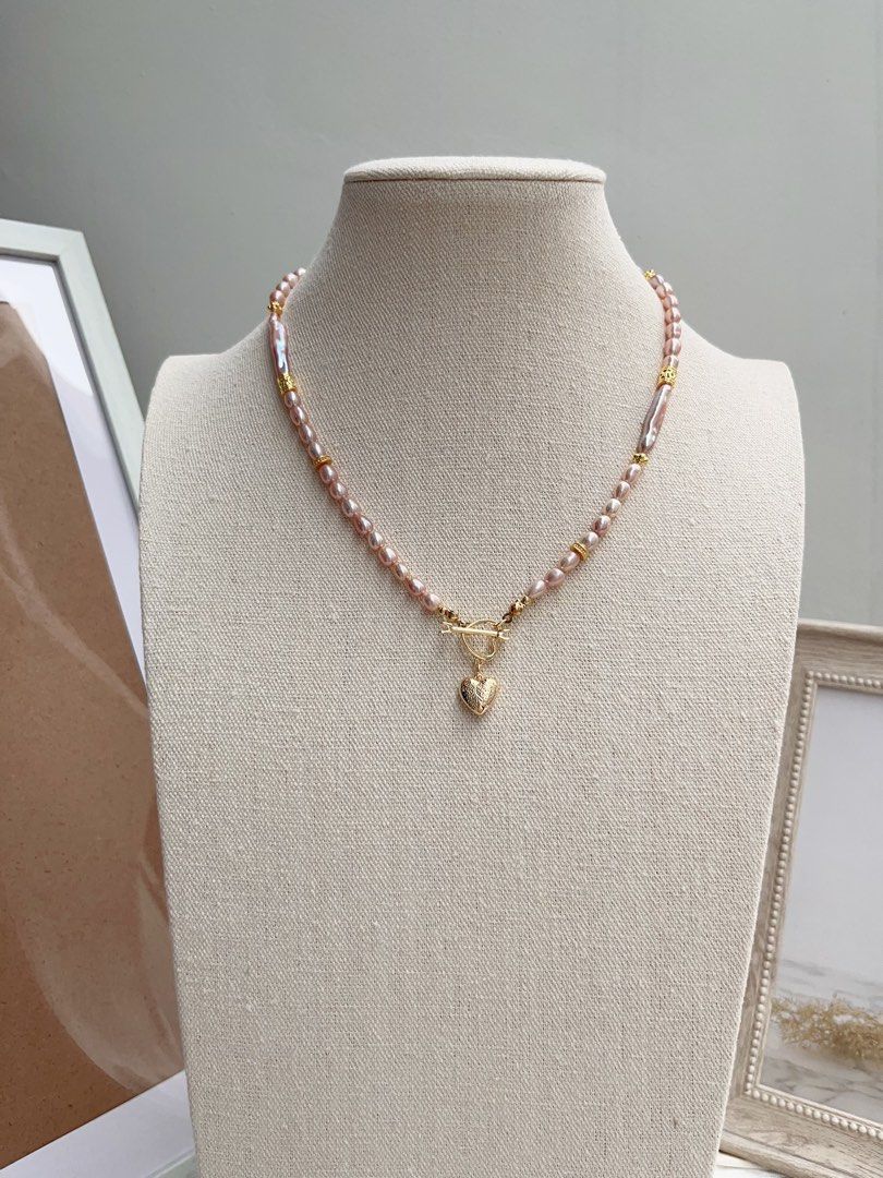 #PN659 Golden Purple | Freshwater Pearl Necklace & Earrings Set | Rice & Stick Baroque Pearl | Excellent Lustre | Heart Pendant
