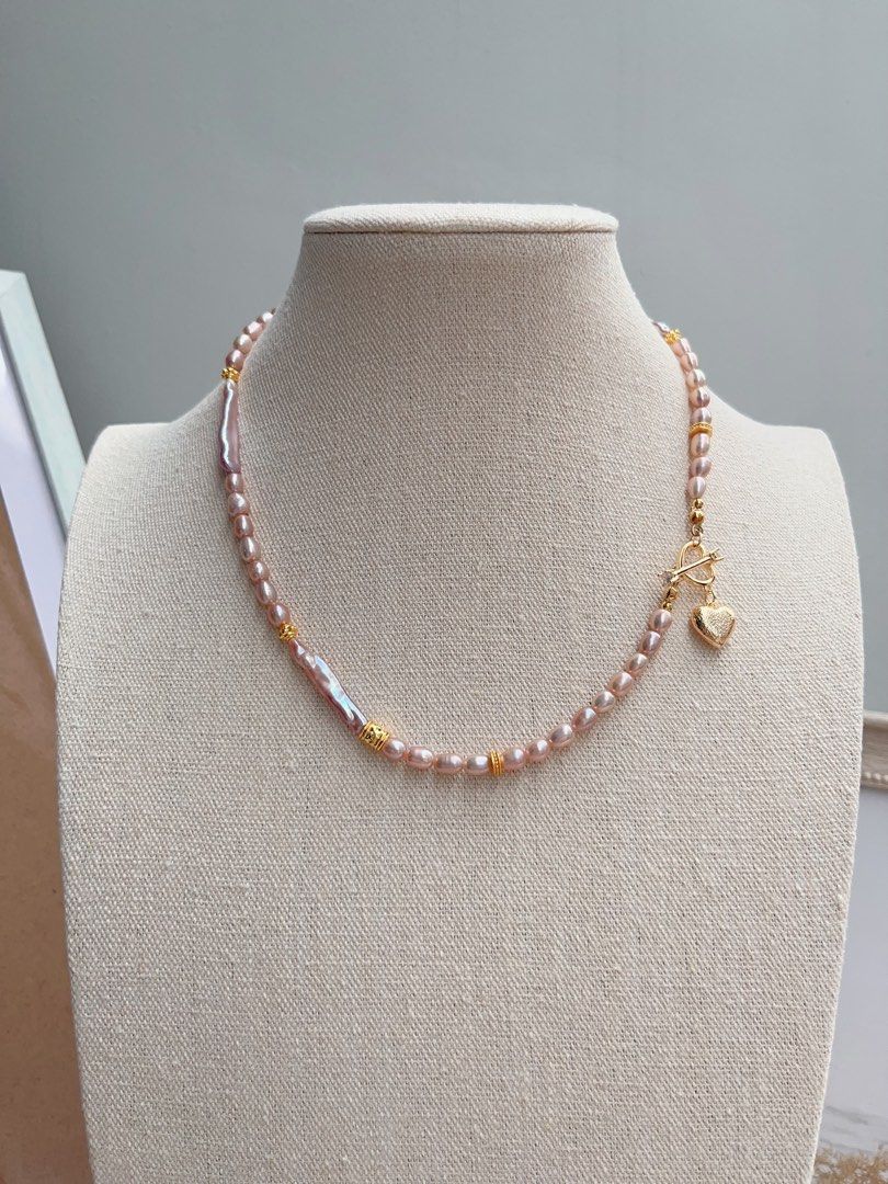 #PN659 Golden Purple | Freshwater Pearl Necklace & Earrings Set | Rice & Stick Baroque Pearl | Excellent Lustre | Heart Pendant