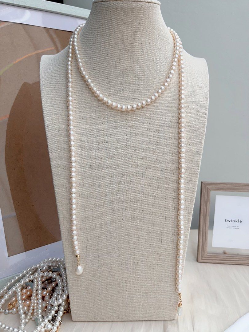 #PN660 Freshwater Pearl Necklace | 120cm Super Long Sweater Necklace | Lustrous | Pearl & Crystal Pendant | Multi Wear| 3-round| Open Ending