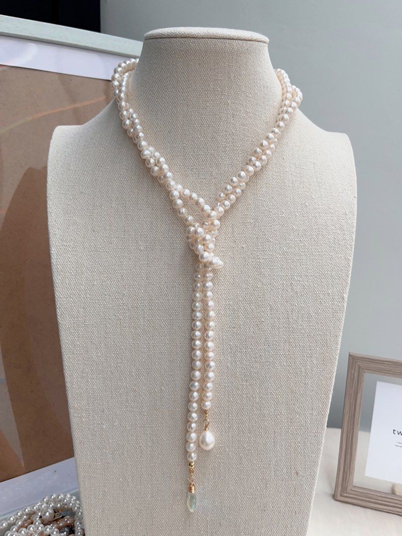 #PN660 Freshwater Pearl Necklace | 120cm Super Long Sweater Necklace | Lustrous | Pearl & Crystal Pendant | Multi Wear| 3-round| Open Ending