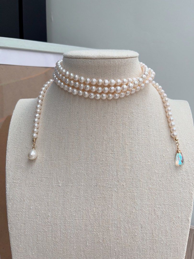 #PN660 Freshwater Pearl Necklace | 120cm Super Long Sweater Necklace | Lustrous | Pearl & Crystal Pendant | Multi Wear| 3-round| Open Ending