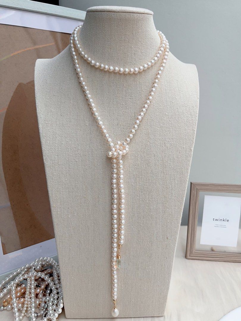 #PN660 Freshwater Pearl Necklace | 120cm Super Long Sweater Necklace | Lustrous | Pearl & Crystal Pendant | Multi Wear| 3-round| Open Ending