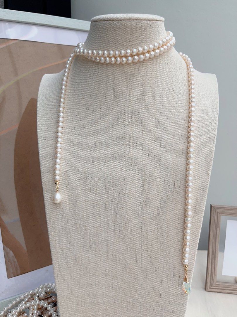 #PN660 Freshwater Pearl Necklace | 120cm Super Long Sweater Necklace | Lustrous | Pearl & Crystal Pendant | Multi Wear| 3-round| Open Ending