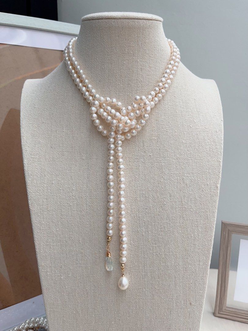 #PN660 Freshwater Pearl Necklace | 120cm Super Long Sweater Necklace | Lustrous | Pearl & Crystal Pendant | Multi Wear| 3-round| Open Ending