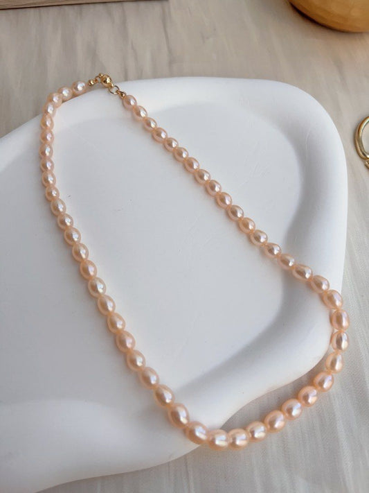 #PN663 Freshwater Pearl Necklace | Champagne Pink Rice Pearl| Superb Lustre | Magnetic Clasp