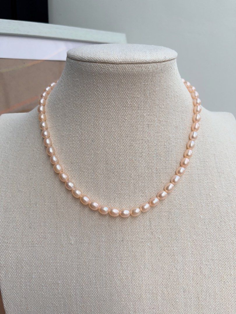 #PN663 Freshwater Pearl Necklace | Champagne Pink Rice Pearl| Superb Lustre | Magnetic Clasp