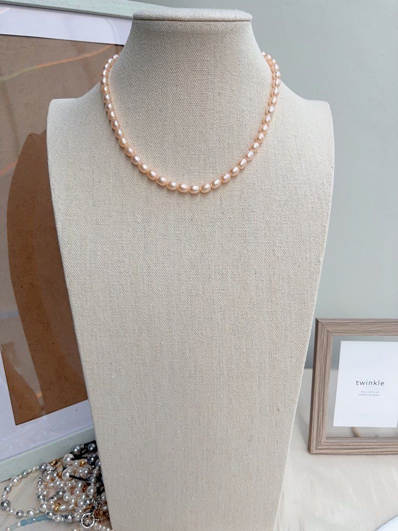 #PN663 Freshwater Pearl Necklace | Champagne Pink Rice Pearl| Superb Lustre | Magnetic Clasp