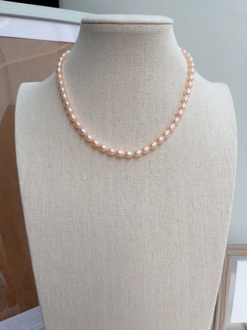 #PN663 Freshwater Pearl Necklace | Champagne Pink Rice Pearl| Superb Lustre | Magnetic Clasp