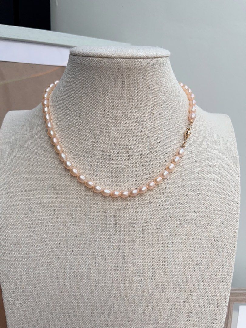 #PN663 Freshwater Pearl Necklace | Champagne Pink Rice Pearl| Superb Lustre | Magnetic Clasp