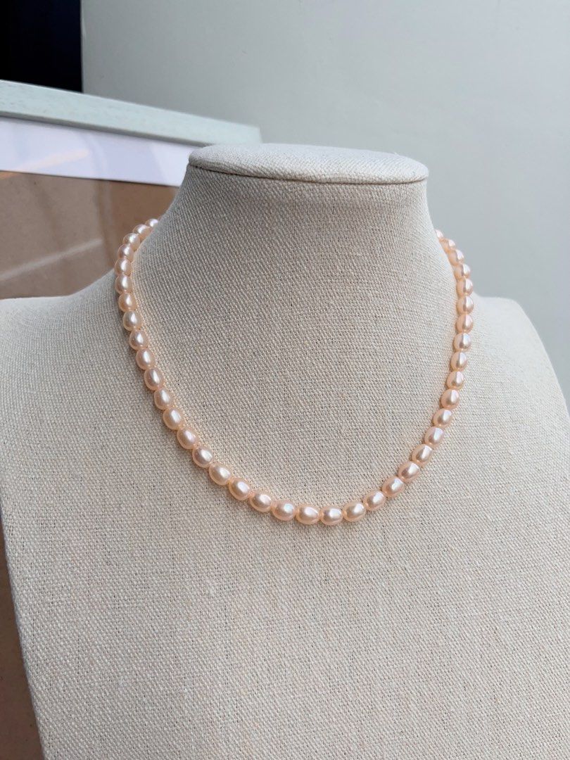 #PN663 Freshwater Pearl Necklace | Champagne Pink Rice Pearl| Superb Lustre | Magnetic Clasp