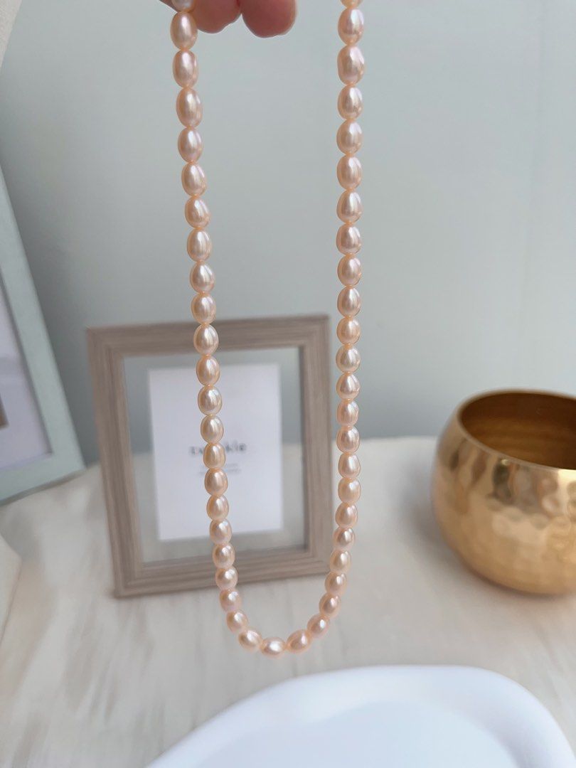 #PN663 Freshwater Pearl Necklace | Champagne Pink Rice Pearl| Superb Lustre | Magnetic Clasp