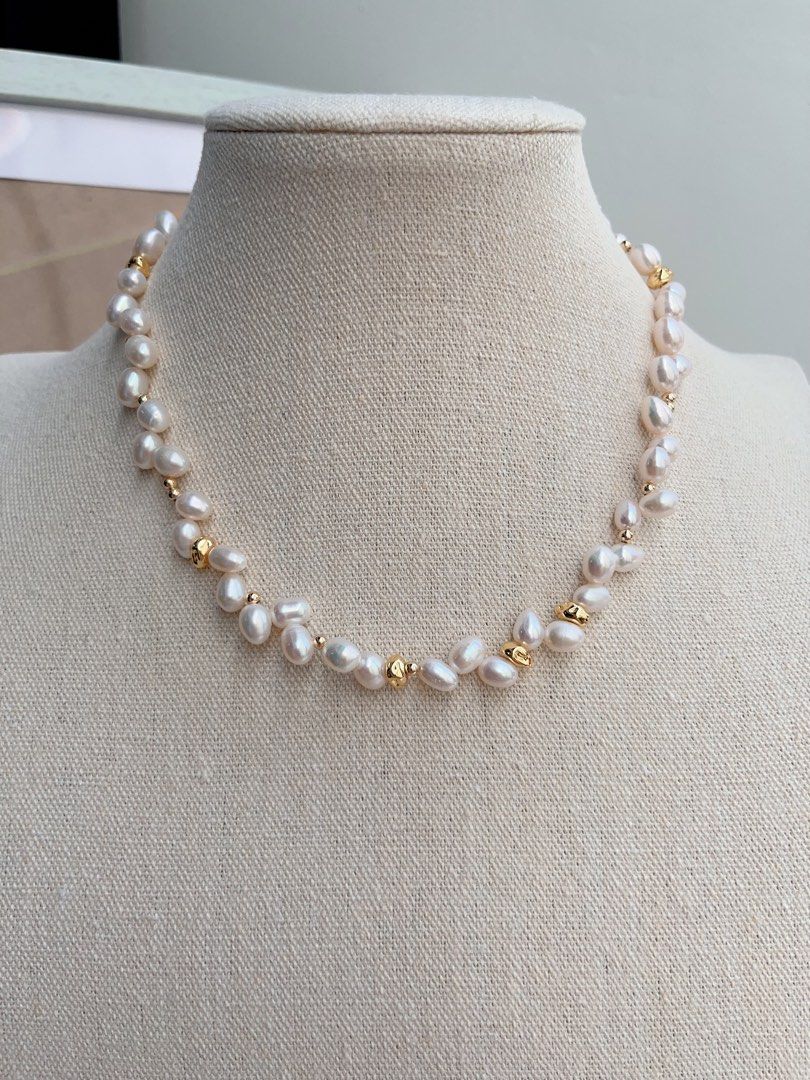#PN664 Freshwater Pearl Necklace & Bracelet Set | Wheat Ear Design| Unique | Lustrous