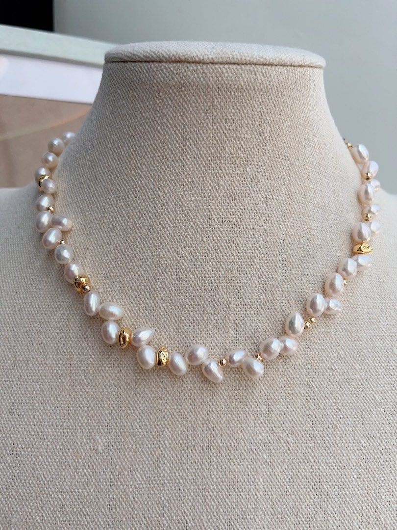 #PN664 Freshwater Pearl Necklace & Bracelet Set | Wheat Ear Design| Unique | Lustrous