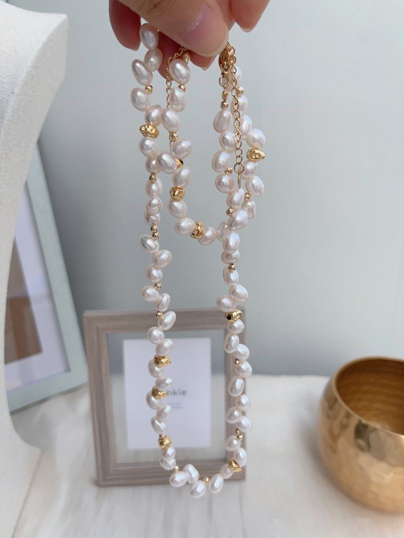 #PN664 Freshwater Pearl Necklace & Bracelet Set | Wheat Ear Design| Unique | Lustrous