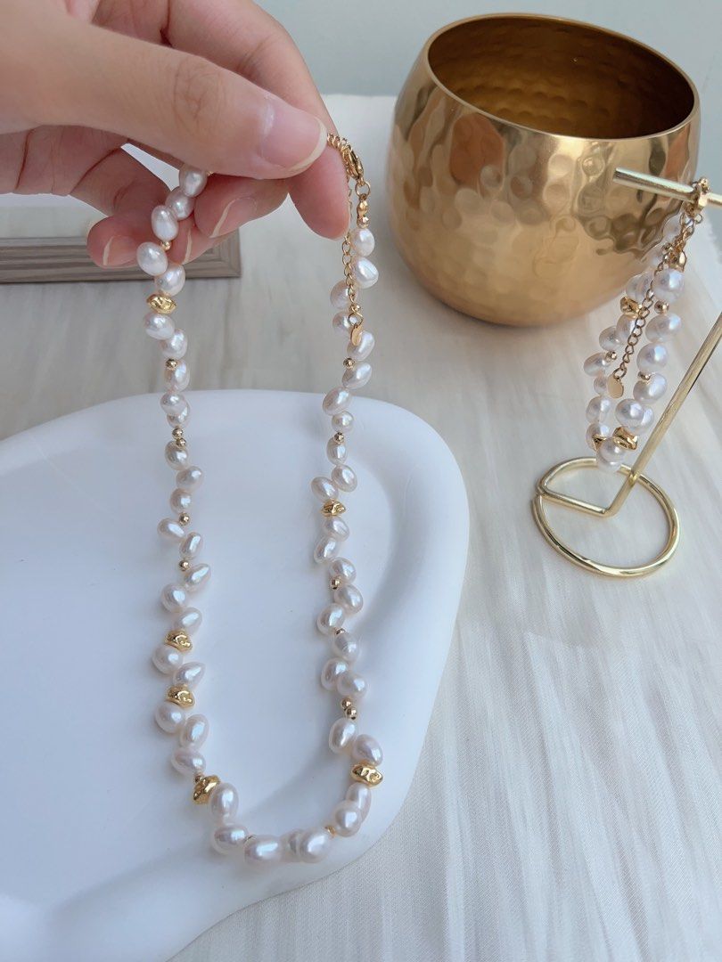 #PN664 Freshwater Pearl Necklace & Bracelet Set | Wheat Ear Design| Unique | Lustrous