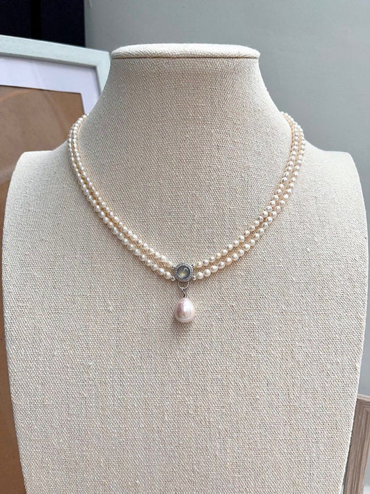 #PN669 Freshwater Pearl Necklace & Bracelet Set | Top Quality Aquamarine | Double Layered | Lustrous Pendant | Baby Baroque Pearl | Genuine Design