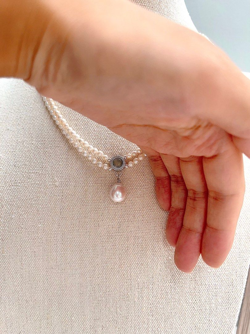 #PN669 Freshwater Pearl Necklace & Bracelet Set | Top Quality Aquamarine | Double Layered | Lustrous Pendant | Baby Baroque Pearl | Genuine Design