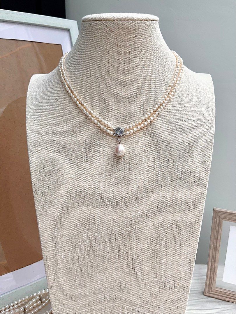 #PN669 Freshwater Pearl Necklace & Bracelet Set | Top Quality Aquamarine | Double Layered | Lustrous Pendant | Baby Baroque Pearl | Genuine Design