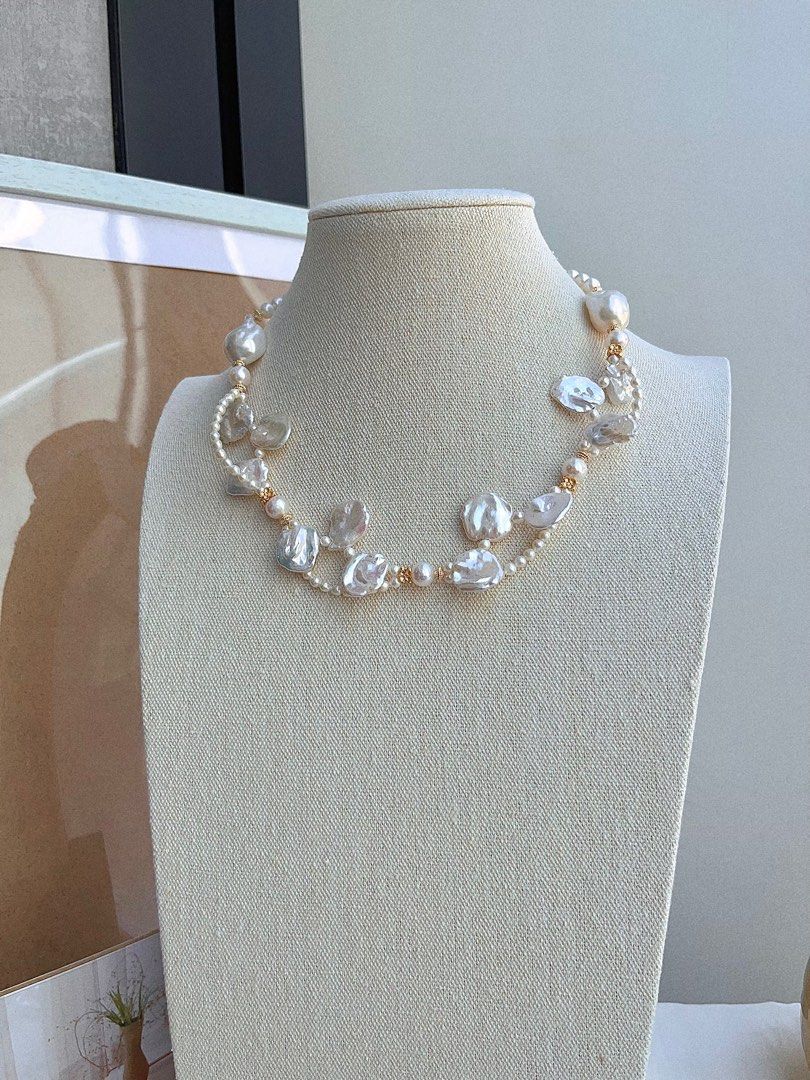 #PN680 Freshwater Pearl Necklace | Flower Garden | Top-lustre Big Petal Pearl| Baby Pearl| Two-layer| Big Fishtail Baroque | Bow Tie Clasp| Original Design
