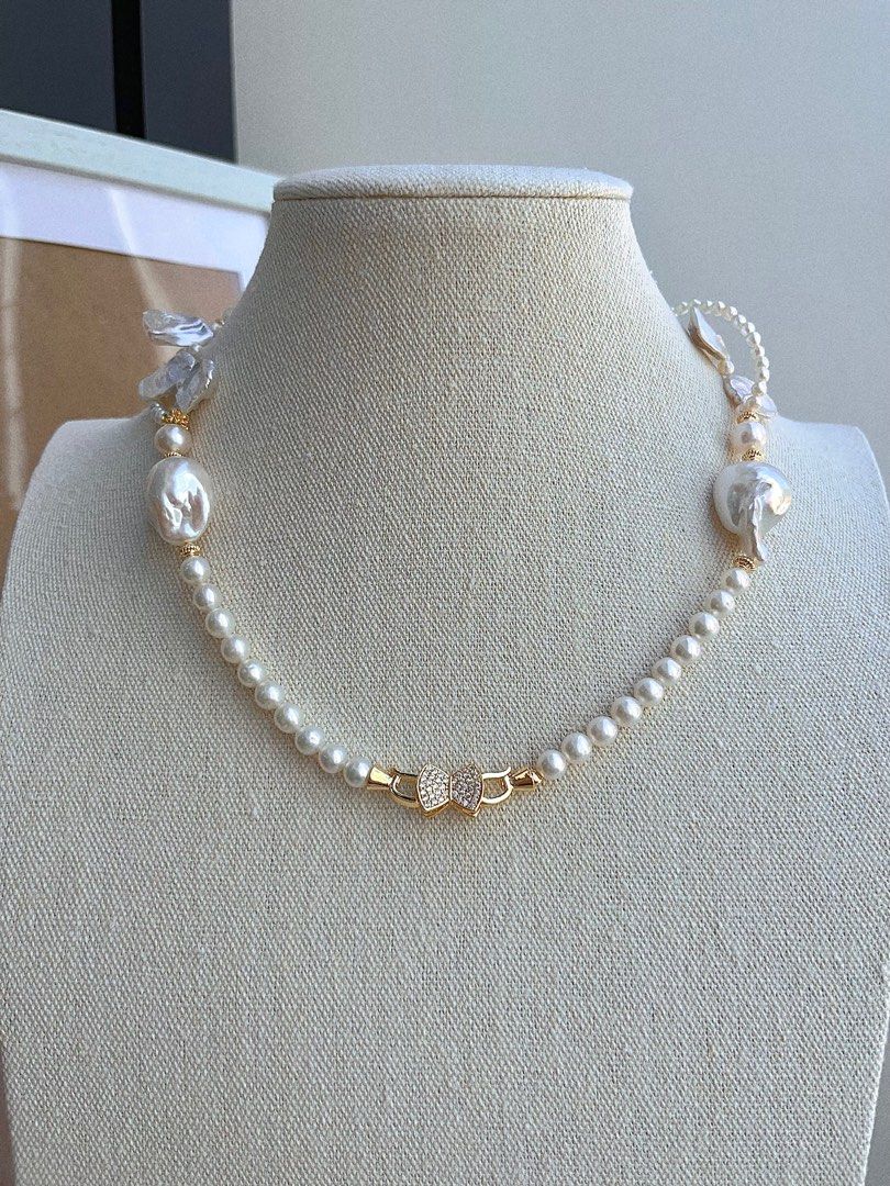 #PN680 Freshwater Pearl Necklace | Flower Garden | Top-lustre Big Petal Pearl| Baby Pearl| Two-layer| Big Fishtail Baroque | Bow Tie Clasp| Original Design