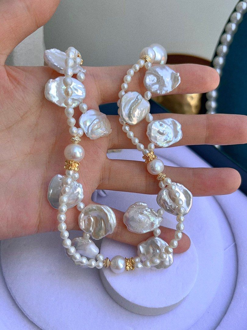 #PN680 Freshwater Pearl Necklace | Flower Garden | Top-lustre Big Petal Pearl| Baby Pearl| Two-layer| Big Fishtail Baroque | Bow Tie Clasp| Original Design