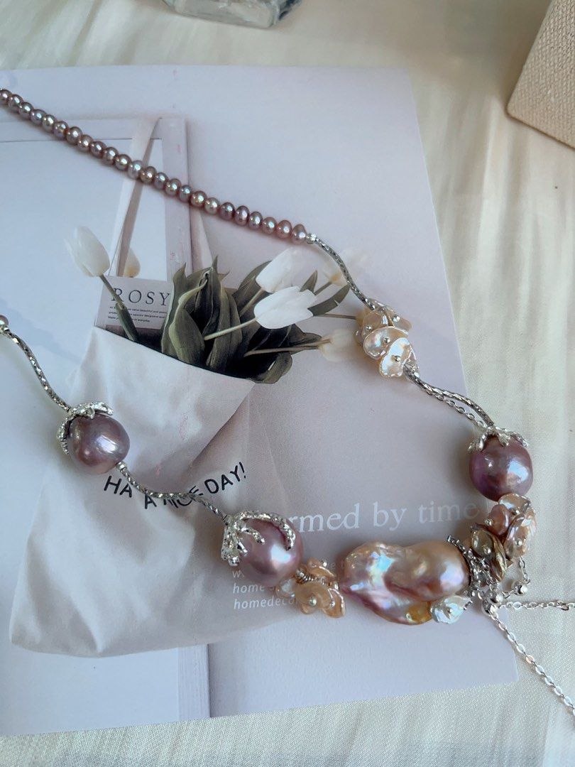 #PN682 [Floral Series] Freshwater Pearl Necklace | 14-15mm Big Avocado Shade Edison Pearls| Big Fishtail Baroque Pearl | Original Design| We Deserve All Good Things