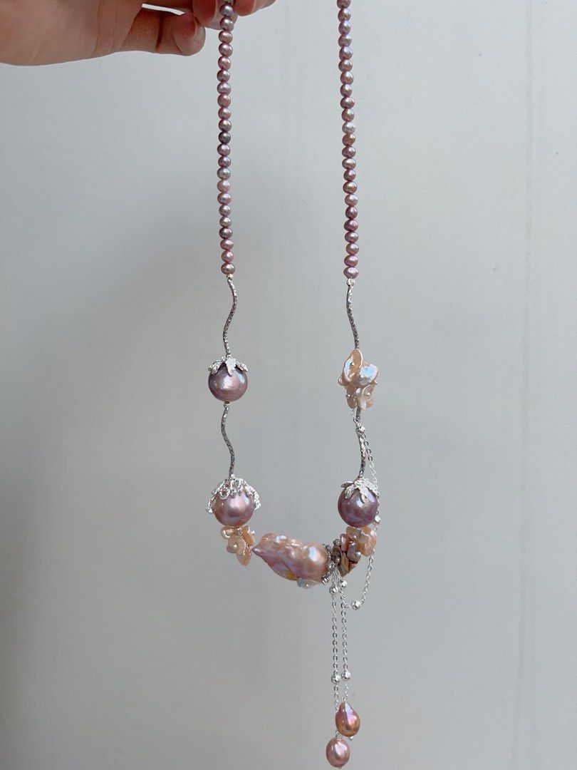 #PN682 [Floral Series] Freshwater Pearl Necklace | 14-15mm Big Avocado Shade Edison Pearls| Big Fishtail Baroque Pearl | Original Design| We Deserve All Good Things