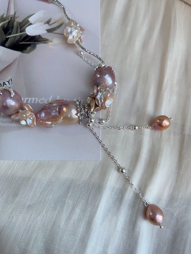 #PN682 [Floral Series] Freshwater Pearl Necklace | 14-15mm Big Avocado Shade Edison Pearls| Big Fishtail Baroque Pearl | Original Design| We Deserve All Good Things