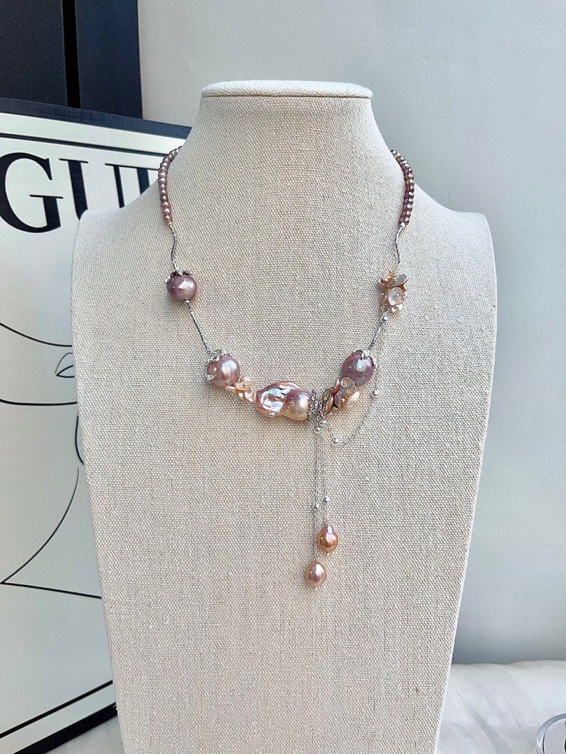 #PN682 [Floral Series] Freshwater Pearl Necklace | 14-15mm Big Avocado Shade Edison Pearls| Big Fishtail Baroque Pearl | Original Design| We Deserve All Good Things