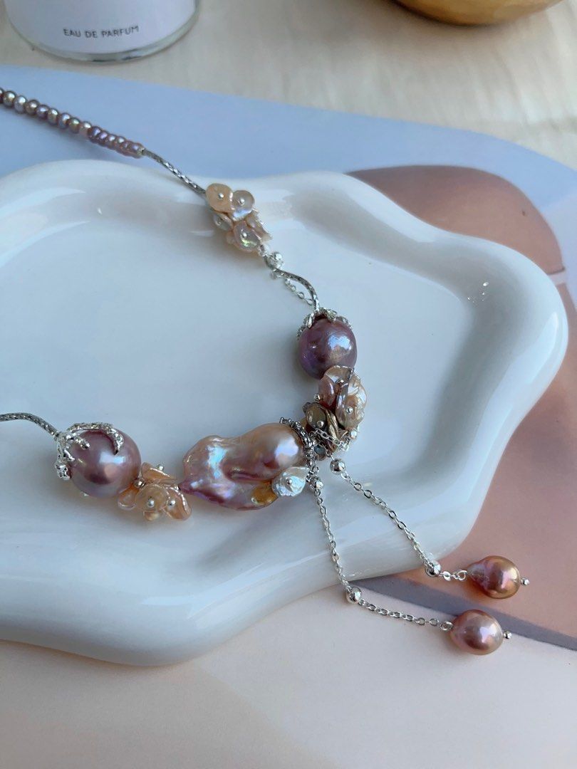 #PN682 [Floral Series] Freshwater Pearl Necklace | 14-15mm Big Avocado Shade Edison Pearls| Big Fishtail Baroque Pearl | Original Design| We Deserve All Good Things