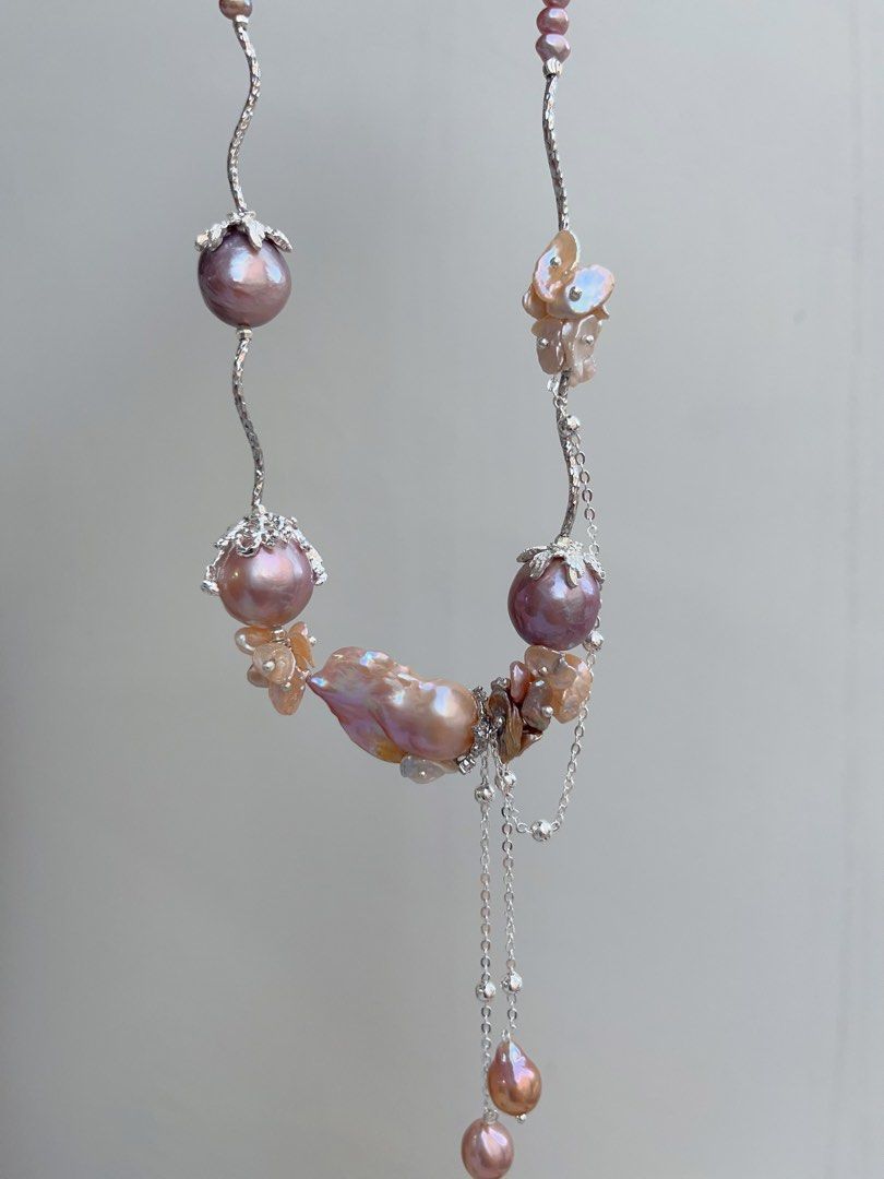 #PN682 [Floral Series] Freshwater Pearl Necklace | 14-15mm Big Avocado Shade Edison Pearls| Big Fishtail Baroque Pearl | Original Design| We Deserve All Good Things